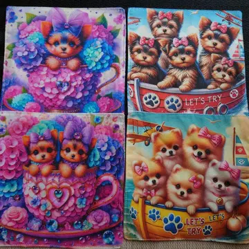 핸드메이드 손수건 9장 세트 개 요키 포메라니안 퍼그 외