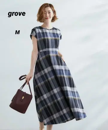 [택 포함 새상품] grove 체크 롱 원피스 네이비 M