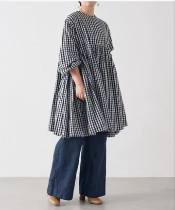 새상품급 비어즐리 선염 개더 미니 원피스 블라우스 체크 무늬 2way