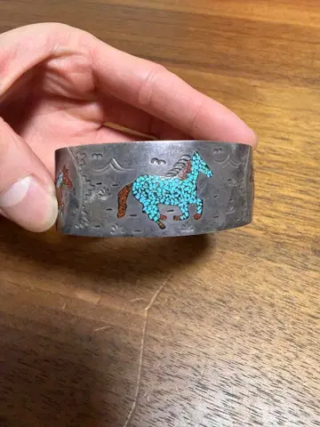 빈티지 실버 925 말 모티브 실버 오픈 뱅글