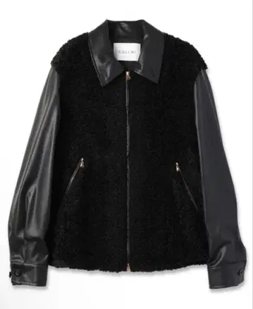 Curling Boa & Faux Leather Zip Up Jacket
