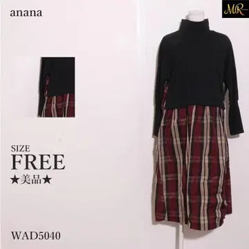 anana 아나나 원피스 미디 기장 긴팔 체크 무늬 터틀넥 면 혼방