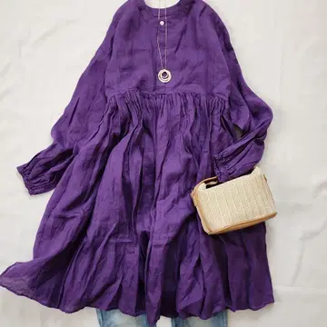 비어즐리 린넨 튜닉 퍼플 2WAY 개더 루즈핏 봄/여름