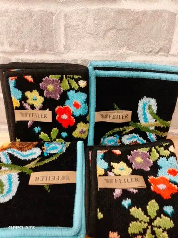 FEILER 꽃무늬 타월 손수건 4개 세트 미사용 새상품