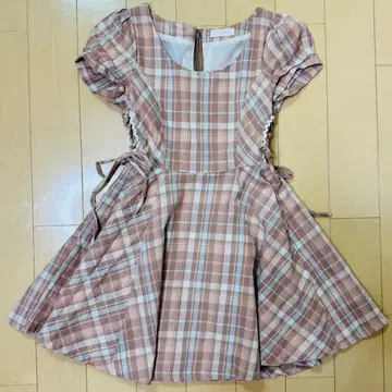 [ LIZLISA ] 라이트 브라운 체크 반팔 원피스 [ 리즈리사 ]