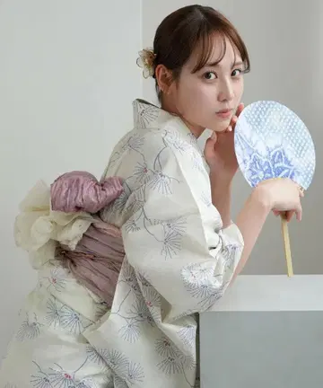 새상품 utatane 유카타 단품 크림색 시원한 불꽃놀이 프리 사이즈