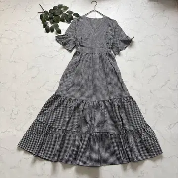 7619 그레일 티어드 원피스 [ F ] 블랙/체크/롱/반팔
