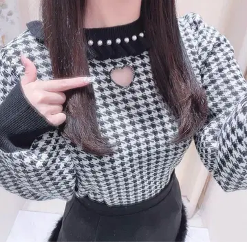 evelyn 하트컷 니트 하운드투스 체크 패턴