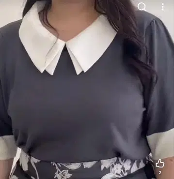 CLETTE 오리지널 소매 펄 배색 옷깃 니트 차콜 그레이 3L