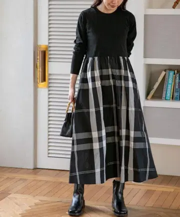 [ WEB 한정판 ] 컷 도킹 BIG 체크 원피스