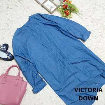VICTORIA DOWN 노카라 롱 코트 (L 상당) 인디고 블루