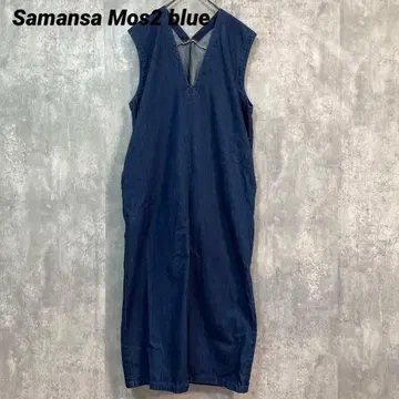 사만사 모스2 블루 데님 오버롤 스커트 V넥 프리