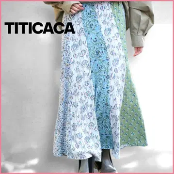 새상품급 티티카카 블록 프린트 패치워크 플레어 스커트 꽃무늬