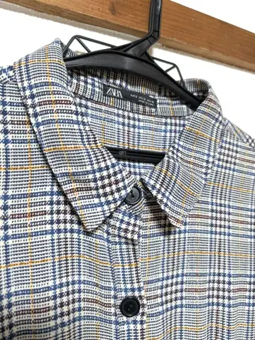 체크 무늬 반팔 롱 원피스 ZARA