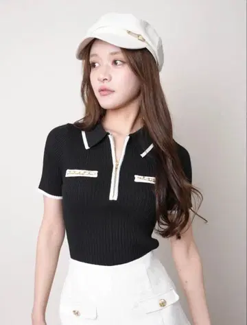 립 서비스 하프 ZIP 체인 포켓 니트 블랙 완판템