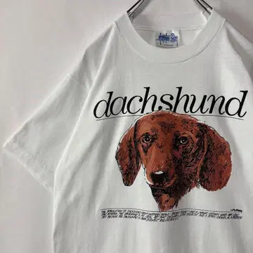 USA제 도그 T셔츠 애니멀 프린트 L 닥스훈트 싱글 스티치