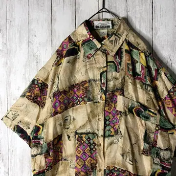 알로하 셔츠 실크 반팔 올 패턴 오버 사이즈 테로감 멀티 컬러 샌드