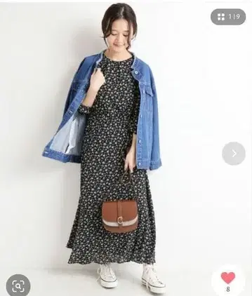 새상품급 IENA SLOBE 와셔 플레어 원피스 꽃무늬 예나스로브