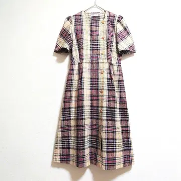 c 하라주쿠 트레디셔널 실크 쇼와 레트로 타탄 체크 패턴 원피스 일본제