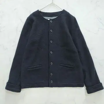 이치 앤티크 노카라 자켓 울코튼 네이비 일본제