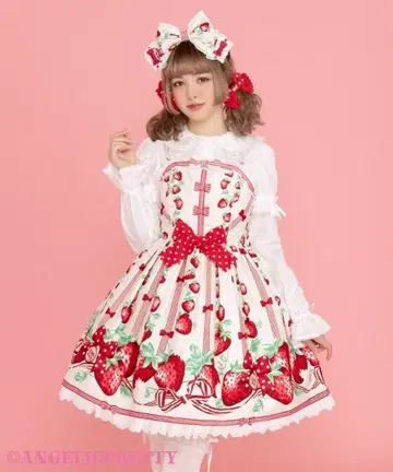 angelic pretty 갓 딴 딸기 오버롤 스커트 머리띠