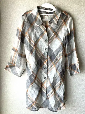 RES RALIQUE 체크 린넨 루즈핏 블라우스 40 미사용 16800엔