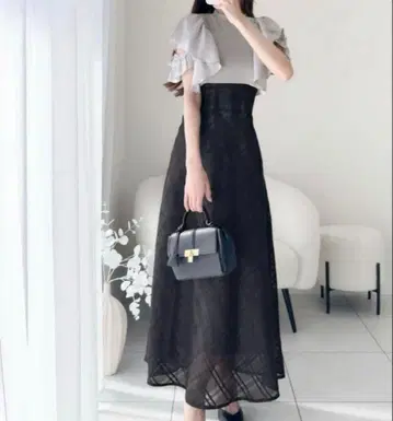 mily bilet 더블 프릴 소매 체크 레이스 도킹 원피스