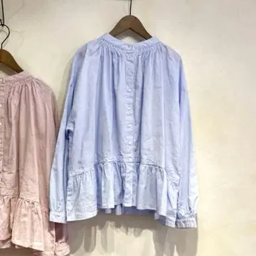 nest robe UpcycleLino 천연 염색 개더 블라우스 BLUE