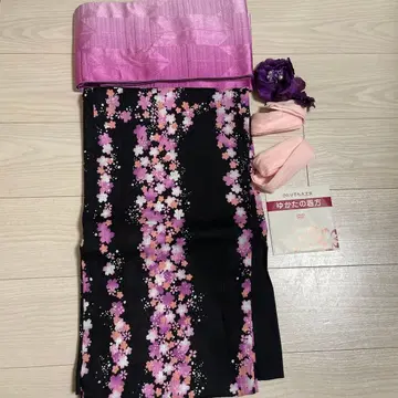 벚꽃 패턴 유카타 오비 세트 보라색 오비 포함