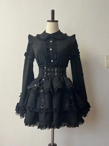 NoGenki 공주소매 리본 레이스업 블라우스 블랙 반팔,긴팔 M