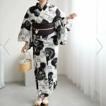 utatane 유카타 단품 화이트 베이스에 패랭이꽃 표주박 넉넉한 3L