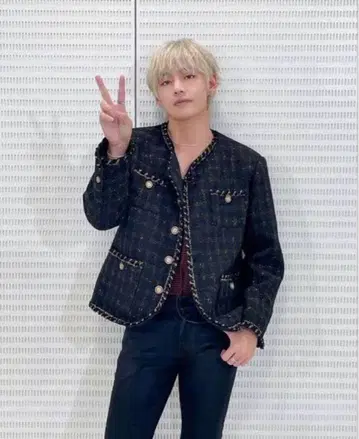 BTS 태태 착용 UNTAGE 부클 트위드 자켓 블랙 남성용