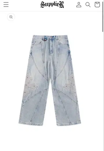 크로스 레더 패치 배기 데님 팬츠 S 사이즈