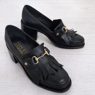 새상품급 24.5cm F-TROUPE 천연 가죽 비트 로퍼 힐 블랙