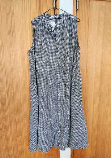 loytaa 면린넨 모듬 패턴 개더 원피스 슬리브리스 깅엄 체크