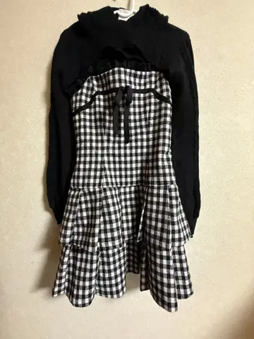 허니뮤우 HONEYMEW 깅엄 체크 프릴 앙상블 원피스