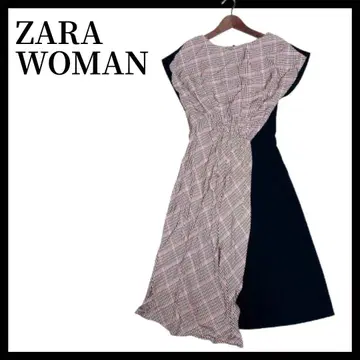 ZARA WOMAN 원피스 L 비대칭 바이컬러 블랙 x 체크
