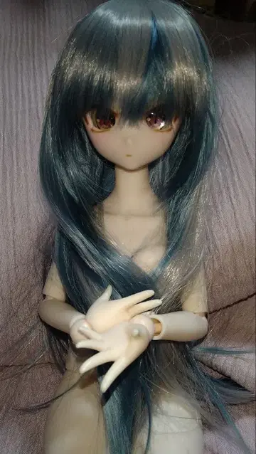 실버 파랑? 초록? 롱 인형 가발 9인치 정도 SD 인형용