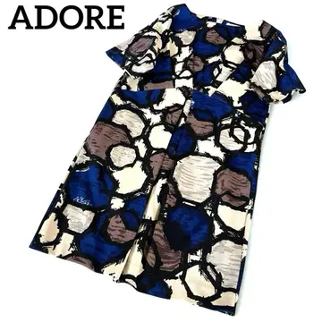 ADORE 기하학 패턴 원피스 A라인 반팔 올 패턴 모드 고급