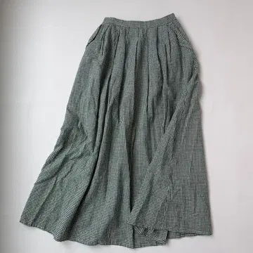 새상품급 [ 아틀리에 드 사봉 ] 포플린 깅엄 걸 스커트 코튼 린넨