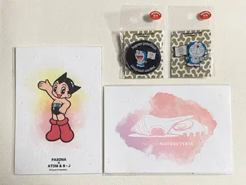 오사카 엑스포 파소나관 엽서 일본관 도라에몽 핀 배지 4점 세트