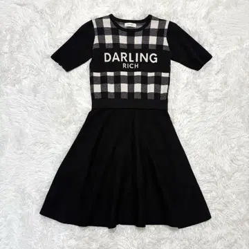 다리치 깅엄 체크 니트 미니 원피스 블랙