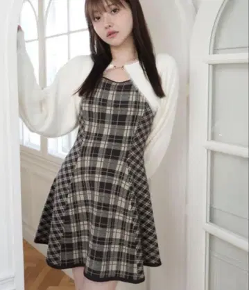 즉시 구매 가능 LIP SERVICE 페더 체크 앙상블 원피스