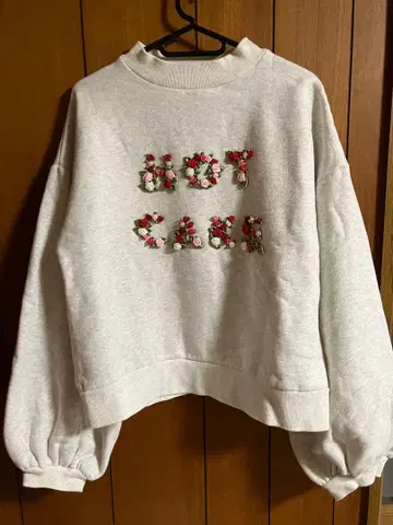 swankiss 리본 입체 장미 문자 맨투맨 트레이닝복 러블리 귀여운