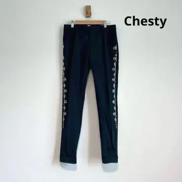 Chesty 비쥬 팬츠 라인 팬츠 네이비 슬림 레그 스트레치