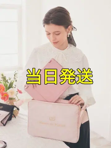 Maison de FLEUR 레이스 새틴 리본 PC 케이스 라이트 핑크