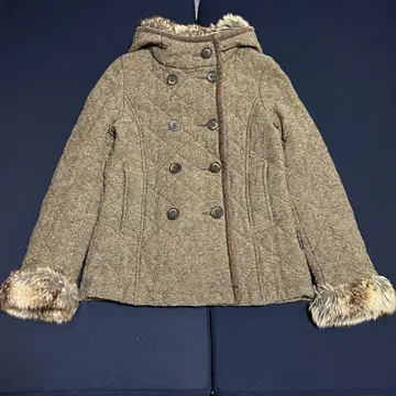 LAVENHAM 울 100% 트위드 퍼 탈부착 더블 브레스트 자켓