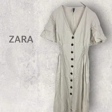 [자라] 반팔 원피스 XS 작은 사이즈 V넥 버튼 달린 리오셀 100%