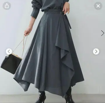 anuans 울 블렌드 언밸런스 헴 스커트 차콜 그레이 S