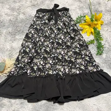 택 포함 새상품 시마무라 쿠루미 콜라보 꽃무늬 리본 프릴 롱 스커트 LL